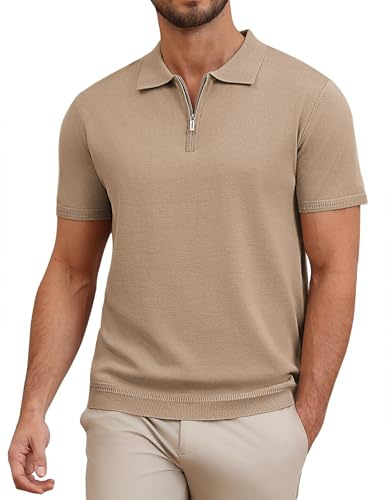 COOFANDY Polo à manches courtes pour homme avec fermeture éclair - Pour l'été - En tricot - Pour le golf