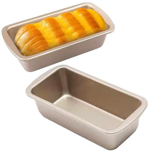 2 Brotbackform Klein, Edelstahl Backform Rechteckig Brotformen zum Backen Extra Dick Kastenform mit Antihaftbeschichtung Mini Kastenform Kuchen Backform für Backofen, Ninja Heißluftfritteusen (Gold S)