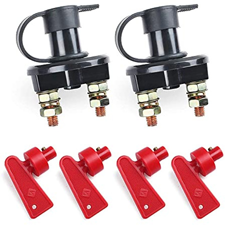 Flydida Interruptor de desconexión de batería de 2 piezas, 12 V-24 V, interruptor principal, compatible con llaves extraíbles, 2 orificios, para vehículo, barco, coche