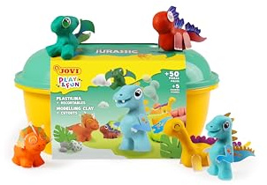 Jovi - Play&Fun Jurassic, Character Clay kit for Children, Includes Cutouts, 24 Non-Drying Clay Sticks and Tools to Create Dinosaurs, DIY Art for Kids