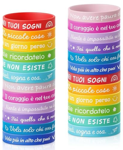 Tccydm 24 Braccialetti Bambini con Frasi Motivazionali, Braccialetti Silicone Colorati Amicizia, Gadget Compleanno Bambini, Regalini Fine Festa, Regalo bambini, Pensierini Festa Scuola
