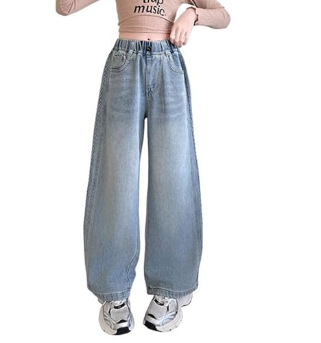 Jeans rasgados para niñas, pierna ancha, holgados, con diseño de mariposa, floral, con lazo, corazón, cintura alta, cintura elástica, estéticos, a la moda, bonitos pantalones de mezclilla, Azul #6, 13