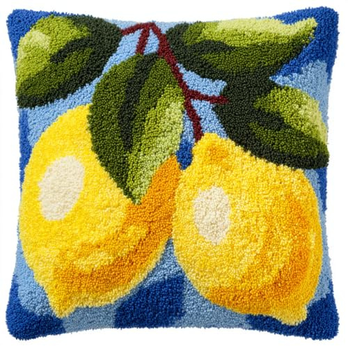 AMBATTERY Kit di Ganci a Chiusura per Cuscino, Limone dei cartoni animati DIY Cuscino mezzopunto Kit per Cuscini con Chiusura a Gancio,43x43cm