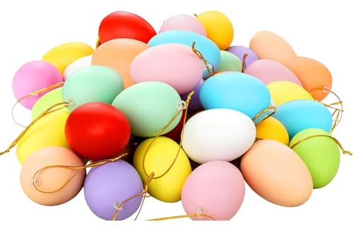 GWAWG 24 uova di Pasqua decorative, da appendere, in plastica colorata, per interni ed esterni, per fai da te, feste, scuola, ufficio, casa, regali di Pasqua (colorati)