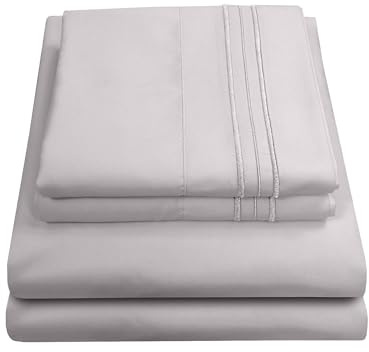 Sweet Home Collection Luxury Bedding Set with Flat, Fitted Sheet, 2 Pillow Cases, Microfiber, Silver, Queen