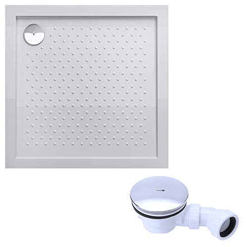 Mai & Mai Duschwanne 100x100cm Duschtasse Antirutsch aus Acryl in Weiß inkl. Ablaufgarnitur AL02, Form: Quadratisch 4cm Höhe Lucia