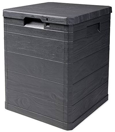 Ondis24 Aufbwahrungsbox Madera Mini Holz-Optik 90L abschließbar Truhe Kissenbox (Anthrazit)