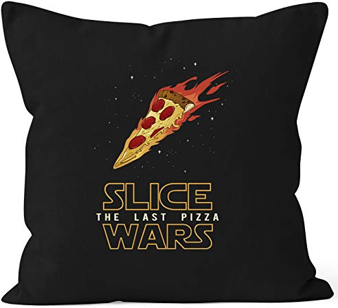 MoonWorks® Kissen-Bezug Slice Wars The Last Pizza Retro Parodie Kissen-Hülle Deko-Kissen Baumwolle schwarz Unisize