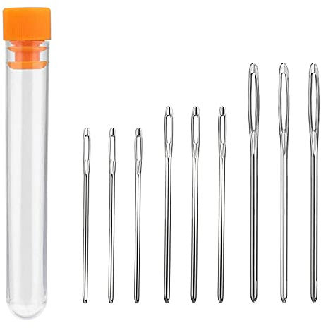 Stopfnadeln Nähen Nadeln Set 9 STK Stumpfe Nadeln, Sticknadeln, Großäugige Stumpfe Nadeln, Großäugige Gerade Nadeln (5,2 cm, 6 cm, 7 cm) mit Transparenter Flasche