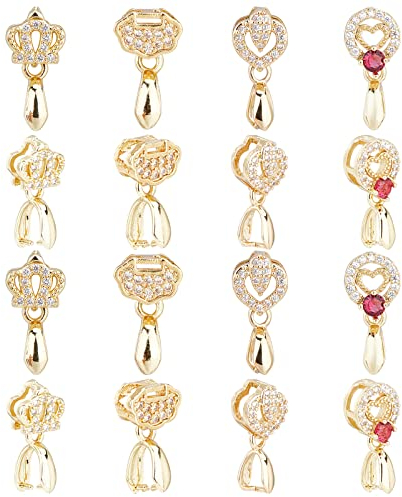 SUPERFINDINGS 16pcs 4 Styles Anhänger Kette Verschluss Clip Messing Goldene Halskette Verschlüsse Zirkonia Eispickel Pinch Bails Für DIY Craft Armband Schmuckherstellung