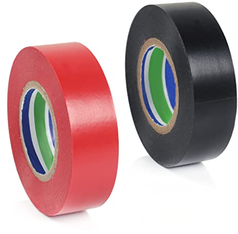 EBZ Electrical Tapes 2 Pcs Set (Black, Red) 18mm x 20m Insulation High Temperature Resistance Flame Retardant Waterproof PVC Electric Tape