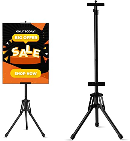 WHAUU Sign Stand,Double-Sided Advertising Display Tripod Sign Holder, Adjustable Pedestal Banner Stand Height Up to 79 in,Poster Stands for Wedding, Restaurant or Business(Poster not Included)