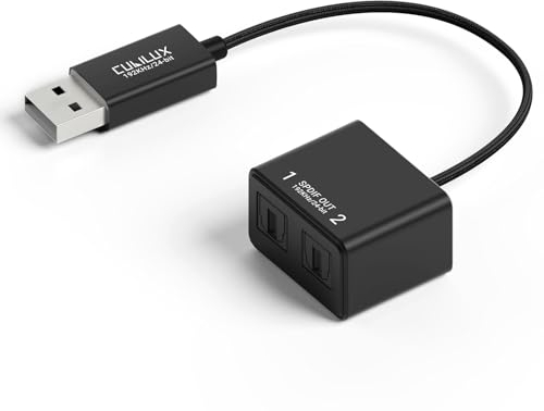 Cubilux USB A to Dual TOSLINK Optical Audio Splitter, USB Type A to Double SPDIF Converter, 2-Way S/PDIF Adapter Compatible with Lenovo, Dell, HP Laptop, Computer, Surface