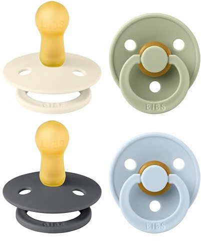 BIBS Colour, Set di 4 ciucci, succhietto senza BPA, Tettarella tonda. Lattice di gomma naturale, Prodotto in Danimarca/UE. 6-18 mesi (set da 4), Iron Mix