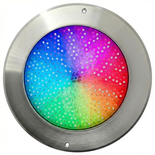 SWIMHOME Warmpool Foco LED para Piscina Extraplano, Acero Inoxidable 316, RGB 35W, Relleno Resina, Ø28 cm, 12V DC