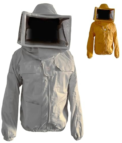 Rewon Gear Imkerjacke Baumwolle, Imkerjacke mit Quadrat Imkerhut und Schleier, Imkerschutzkleidung für professionelle Imker Schutz vor Bienenstichen S - 3XL