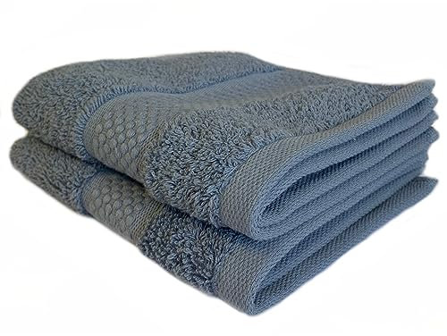 Sue Rossi Face Cloths Pack of 2 or 6, Turkish Combed Cotton, 30cm x 30cm Wash Cloth Fingertip Flannel, Soft & Absorbent, 600gsm Thick Bathroom Towels Set (Pacific Blue, 2)