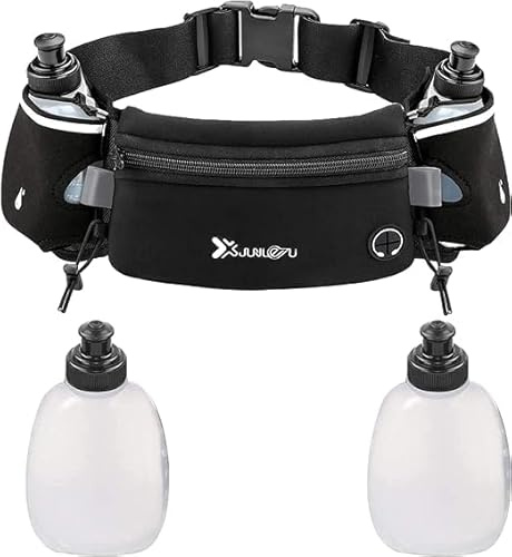 Riñonera Multifuncional para Correr, Riñonera con Cremallera y Botella de Agua, Alta Elasticidad, Adecuada para Deportes al Aire Libre como Correr Maratón, Salto Alto, Ciclismo, Escalada (Negro)