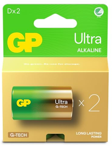 Batterie D - Set da 2 | GP Ultra | Pile Torcia Alcaline 1,5V - Lunga Durata