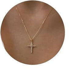 TINGN Kreuz Kette Gold Damen, 14K Gold Vergoldet Kreuzkette Zögerliche Kristall Anhänger Halskette Goldkette Kreuz Halskette für Frauen Goldschmuck Kette Frauen Kreuzkette Damen Trendy Geschenke