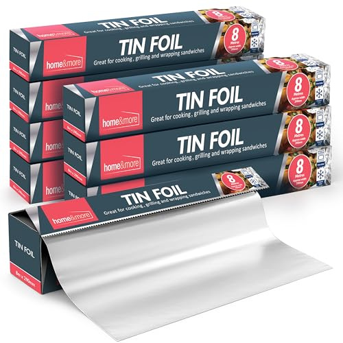 SOL Lot de 8 feuilles d'aluminium de cuisine antiadhésives pour emballage, grill, barbecue et pâtisserie, grande taille, 64 m au total, coupe-légumes intégré - 8 m x 29 cm