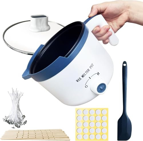 LINGQIAN Fusciera per la produzione di candele con beccuccio, pentola elettrica con stoppino, adesivo per stoppini, centraggio, cucchiaio per mescolare