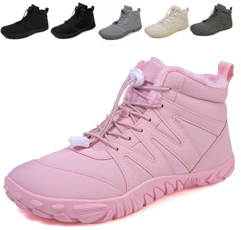 Fadezar Barfußschuhe Herren Gefüttert Winterschuhe Damen Wasserdicht Winter Warm Winterstiefel Outdoor rutschfeste Stiefel Boots Schuhe 1699 Rosa EU 43