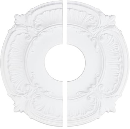 NICENEEDED Medallón de Techo de PU, Placa de Cubierta de Techo con Iluminación Dividida Medallón para Ventilador de Techo, Medallón de Techo de PU con Flores Talladas de Estilo Vintage