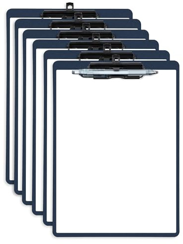 FRETONBA Portapapeles A4 con Portalápices, 6 Piezas Carpeta de Plástico, Tablero de Escritura con Ganchos Retráctiles, A4 Clipboards para Oficina, Hospital, Aulas (Azul)