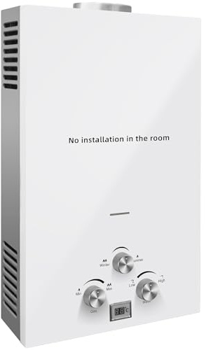 Scaldabagno a Gas GPL 18L, Scaldacqua a Gas GPL, Scaldacqua istantaneo, con Modalità Inverno ed Estate, Uscita Dell'acqua Calda 18 L/min (4.3 GPM), Caldaia a Gas da 36KW a senza Serbatoio(18L(bianco))