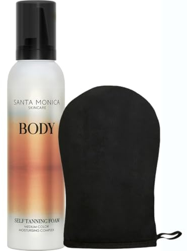 Santa Monica Skincare | KIT Mousse Autoabbronzante (2x150ml) con Guanto Applicatore | Per Viso e Corpo | Abbronzatura Naturale, Idratante e Senza Macchie