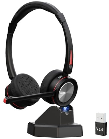 MAIRDI Auriculares inalámbricos con micrófono para PC, tiempo de reproducción de 40 horas, auriculares Bluetooth 5.2 con micrófono con cancelación de ruido para oficina, centro de llamadas, equipos