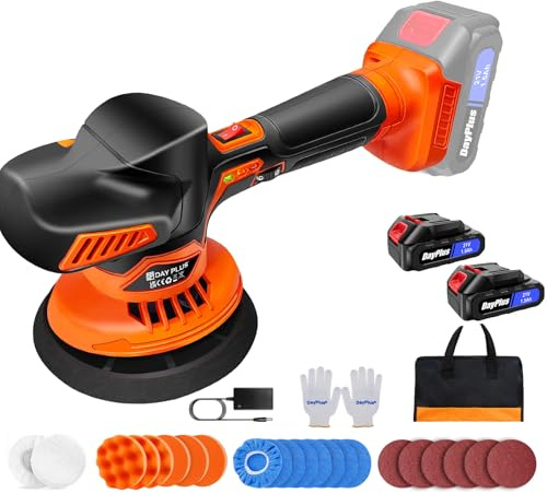 Pulidora con batería de 21 V, pulidora excéntrica con 2 baterías, juego de 22 unidades, pulidora excéntrica, 8 velocidades para el cuidado del coche, pulido, encerado, eliminación de arañazos
