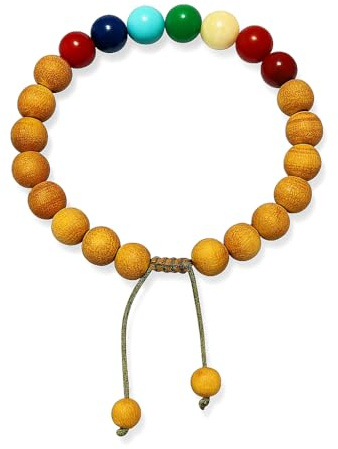 INKANAT Pulsera Palo Santo 7 Chakras – Tamaño ajustable – Aromática y Energética – Hecha a Mano – Pulsera Natural de Madera y Minerales