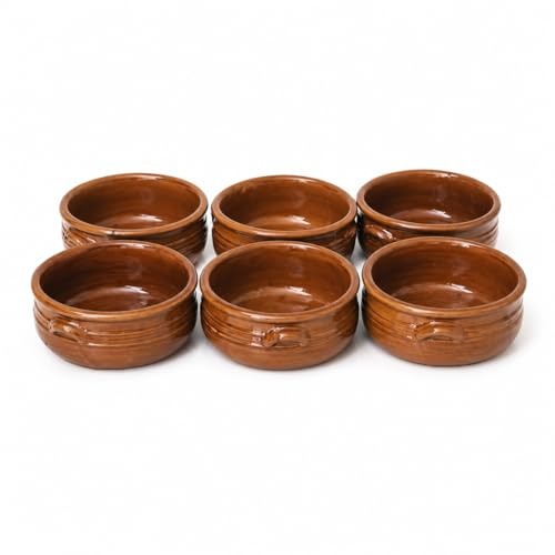 Ciotole in terracotta tegamini 6 pezzi per forno e tavola, tegamini terracotta cuoio resistenti al calore, ideali per cottura e servizio di porzioni, uso domestico e professionale
