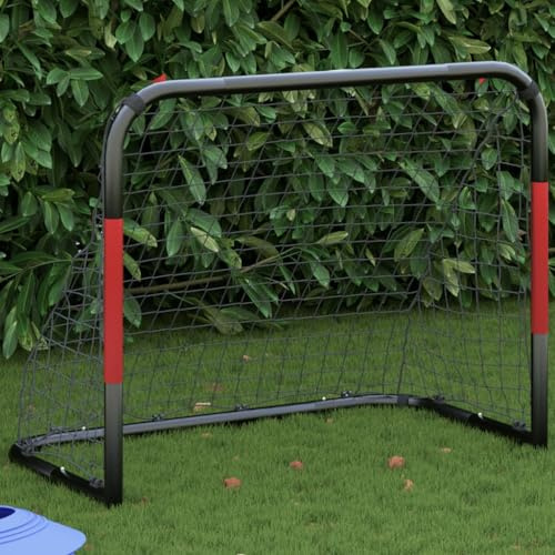 Ziaphsol Fotbollsmål med nät, röd, svart, 90 x 48 x 71 cm, stålram, polyester, träningsnät för skottövningar, målvägg och trädgård på gräsmattan