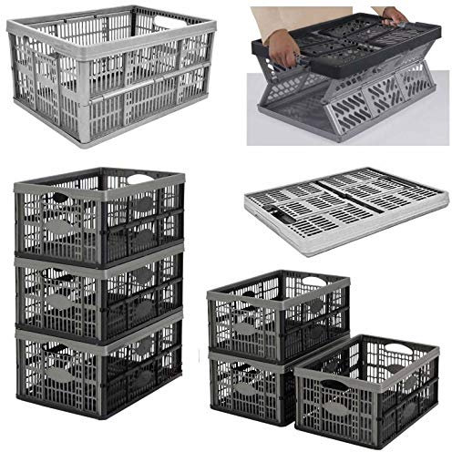 Fold Flat Crate - Plastic 32 L Folding Storage Crate Box (Pack of 5)