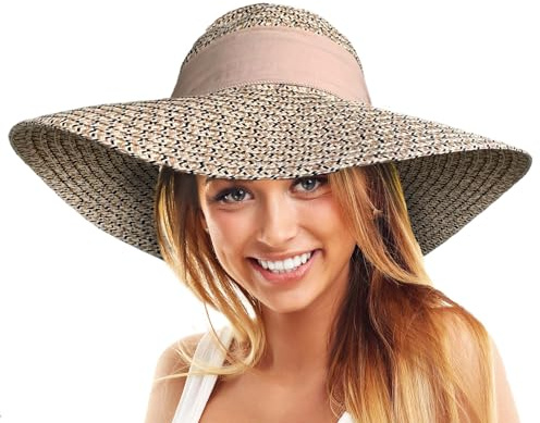 TOSKATOK Ladies Wide Brimmed Floppy Straw HAT (Beige)