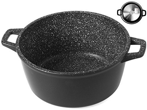 H&H, Casseruola Alta Antiaderente Pietra 2 Manici Cm24, 1 Litro, Alluminio, Antracite, Rivestimento Antiaderente a 5 Strati, Made in Italy, PFOA Free, Lavabile in Lavastoviglie