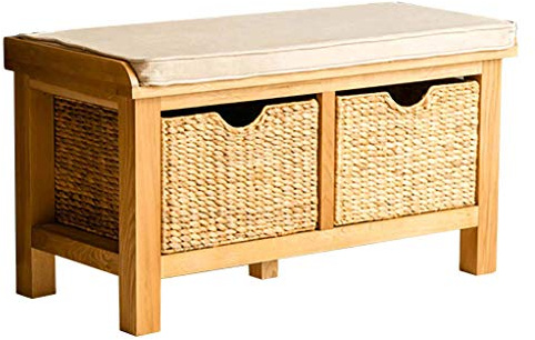 RoselandFurniture London Oak Shoe Storage Bench for Hallway
