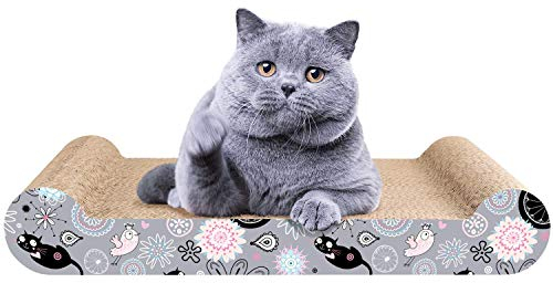 LIKEA Kratzbrett aus Karton für Katzen, gewellt, Katze mit Katzenminze, organisch, Kratzbrett, Spielzeug, wendbar, langlebig