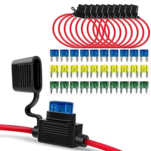 GTIWUNG 10Pcs Scatola Portafusibili per Fusibili Lamellari Auto, 12AWG ATC Portafusibile in Linea con Cavo, 32V 30A Portafusibile di Piccolo Lame Impermeabileper Auto, Barca, Motocicletta