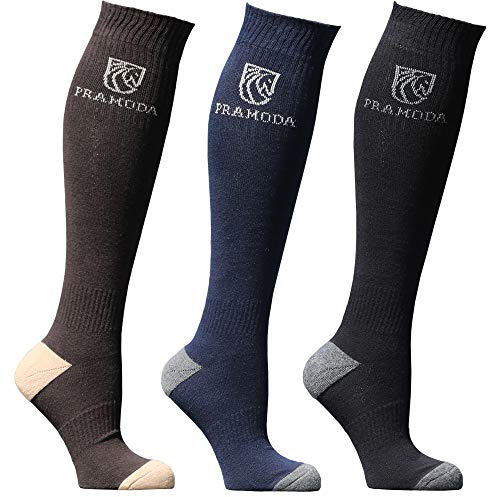 Pramoda 3 paia di calzini da equitazione da uomo in cotone (41-44), nero, blu navy, marrone, 40-44 Tall