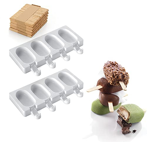 silikomart | GEL01M Set Stampo in Silicone per Gelati MINI CLASSIC, Antiaderente, 4 cavità, Confezione da 2 Stampi per Dolci + 50 Stecchi in Legno, Easy Ice Cream, 73 x 38 h 18 mm, Made in Italy