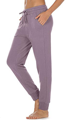 icyzone Damjoggingbyxor bomull, långa sportbyxor, lediga basplagg, sweatpants, lila, XL