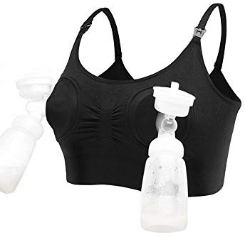 Femme Tire Laits Bustier Mains Libres Soutien-Gorge Spécial Maternité Allaitement Bras Brassière (Noir, XL)