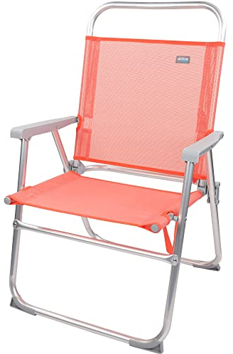 AKTIVE 62624 - Silla de playa plegable, 56x50x88 cm, peso máximo 100 kg, tacos anti vuelco, coral, Flamingo