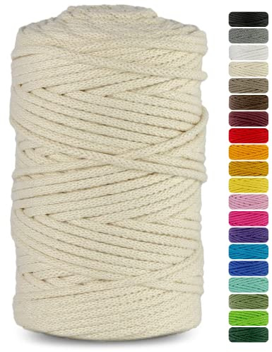 Netuno 1x Macrame Cord Braided Macramé Yarn Ivory 3 mm x 100 m 0,12 inch x 3 937 inch Natural Twine String Cotton Cord Ideal Project Hanging Baskets DIY Handbags Decoration