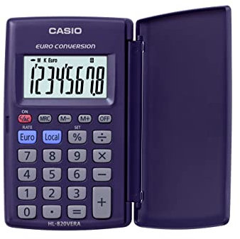 Casio HL-820VER, calculadora de Bolsillo de 8 dígitos con conversión Europea, Azul