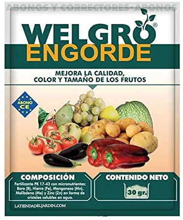Suinga FERTILIZANTE Welgro Engorde de 30 gr. Mejora color y tamaño de los frutos